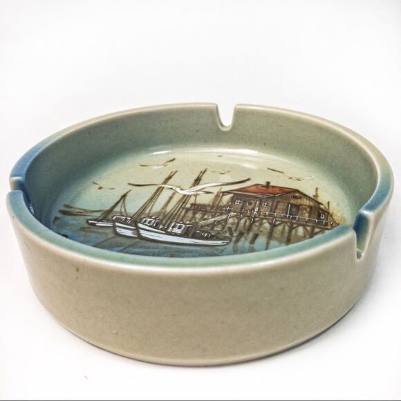 Vintage Otagiri Ceramic Ashtray Harbor Seagulls Boats Japan - Picture 7 of 8